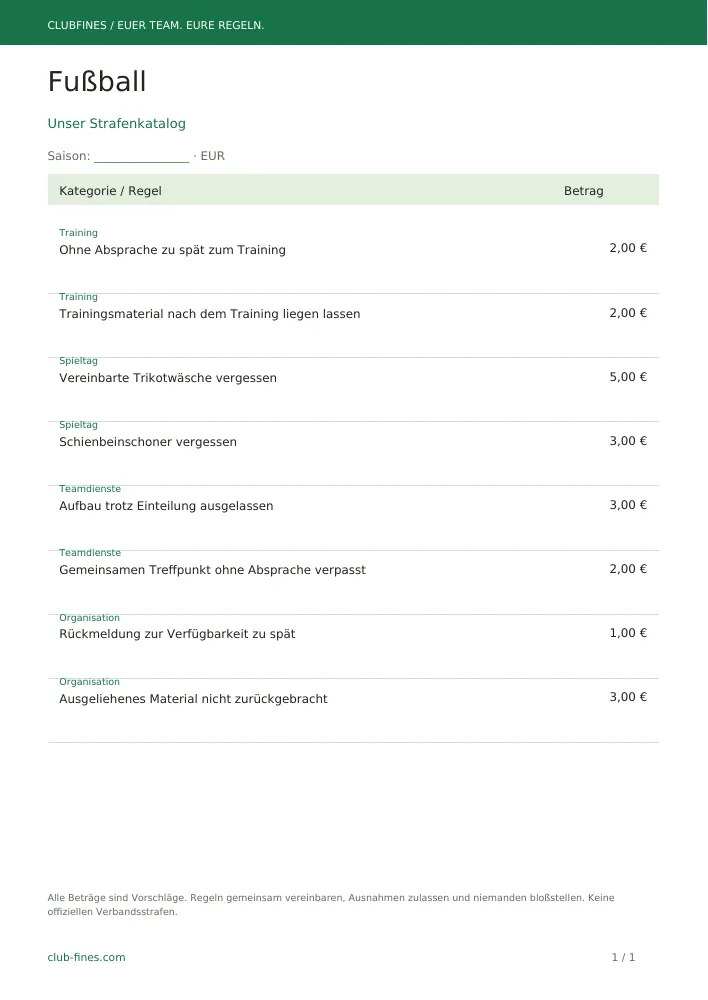 Vorschau des herunterladbaren Fußball-Strafenkatalogs