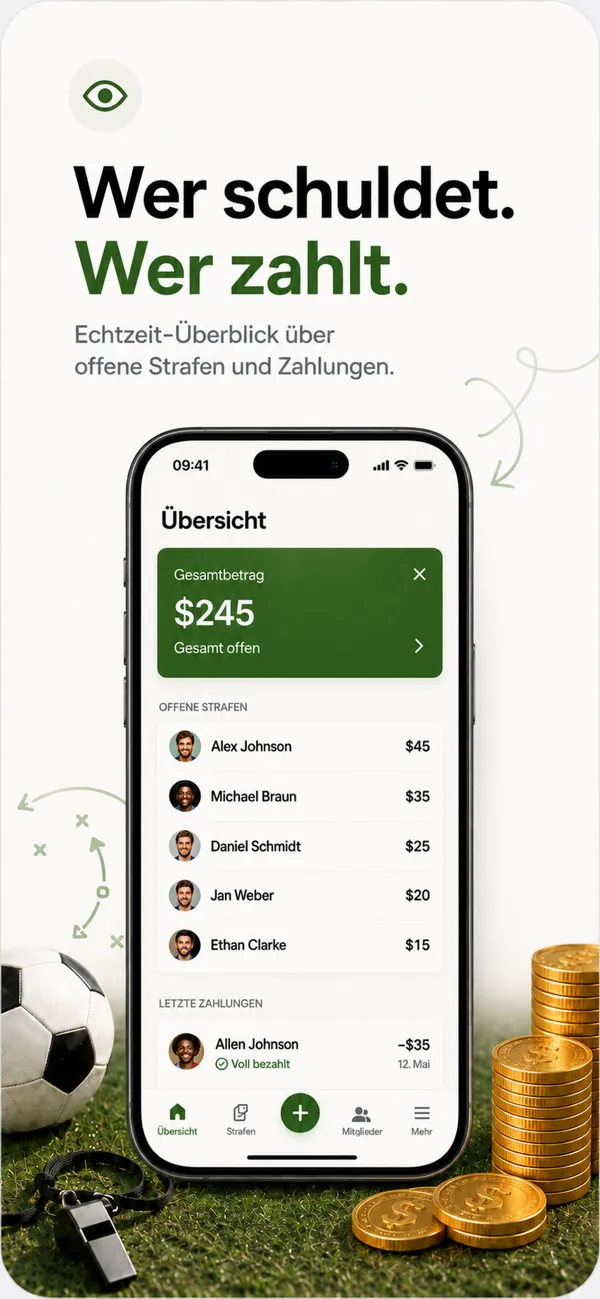 ClubFines-Motiv zur Übersicht offener und bezahlter Strafen