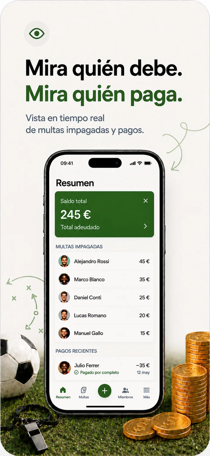 Vista de importes pagados y pendientes en ClubFines en español